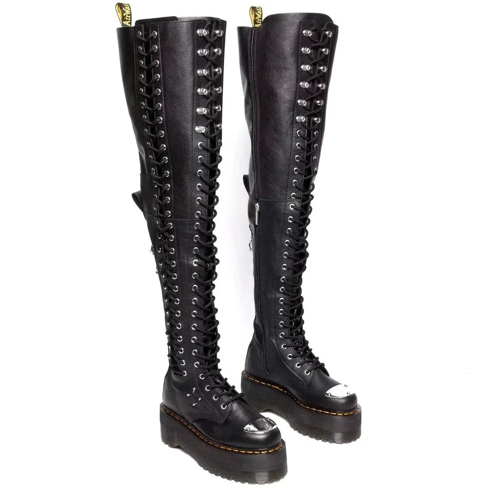Dr. Martens 28-Eye XTRM Max Virginia Leather Knee High Platform Boots Size 6 NEW